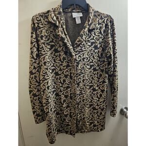 Diane Von Furstenberg Womens Black Gold Swirl Print Button Down Shirt Size S‎